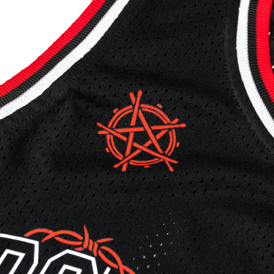 VARSITY BARBWIRE BASKETBALL JERSEY (BLACK/RED)
