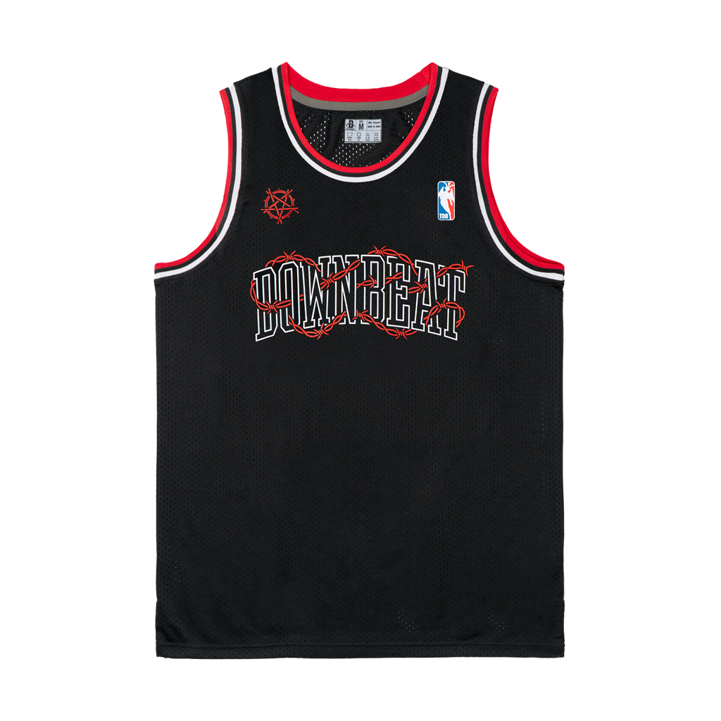 VARSITY BARBWIRE BASKETBALL JERSEY (BLACK/RED) – The Downbeat