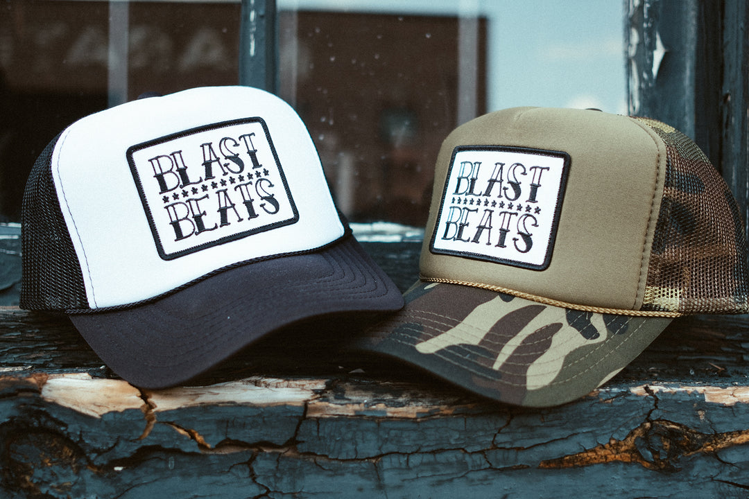 BLAST BEATS TRUCKER HAT - BLACK/WHITE